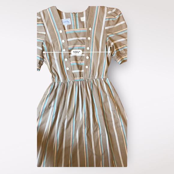 Leslie Fay Vintage Multi Colored Striped Midi Dress Size 6 - Picture 4 of 9